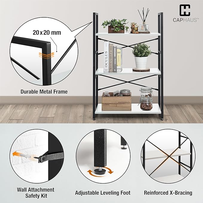 CAPHAUS 3 Tier Small Bookshelf, 24 Inch Width Free Standing Shelf, Bookcase - Image 5