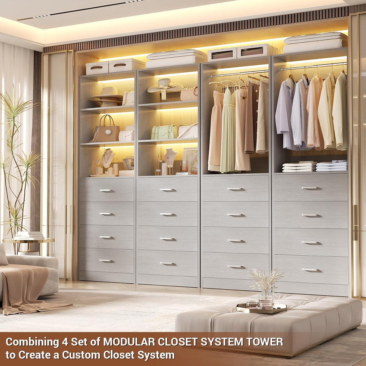 Aheaplus Closet Drawers System, 21.3" Wood Closet Organizer with 4 Drawers