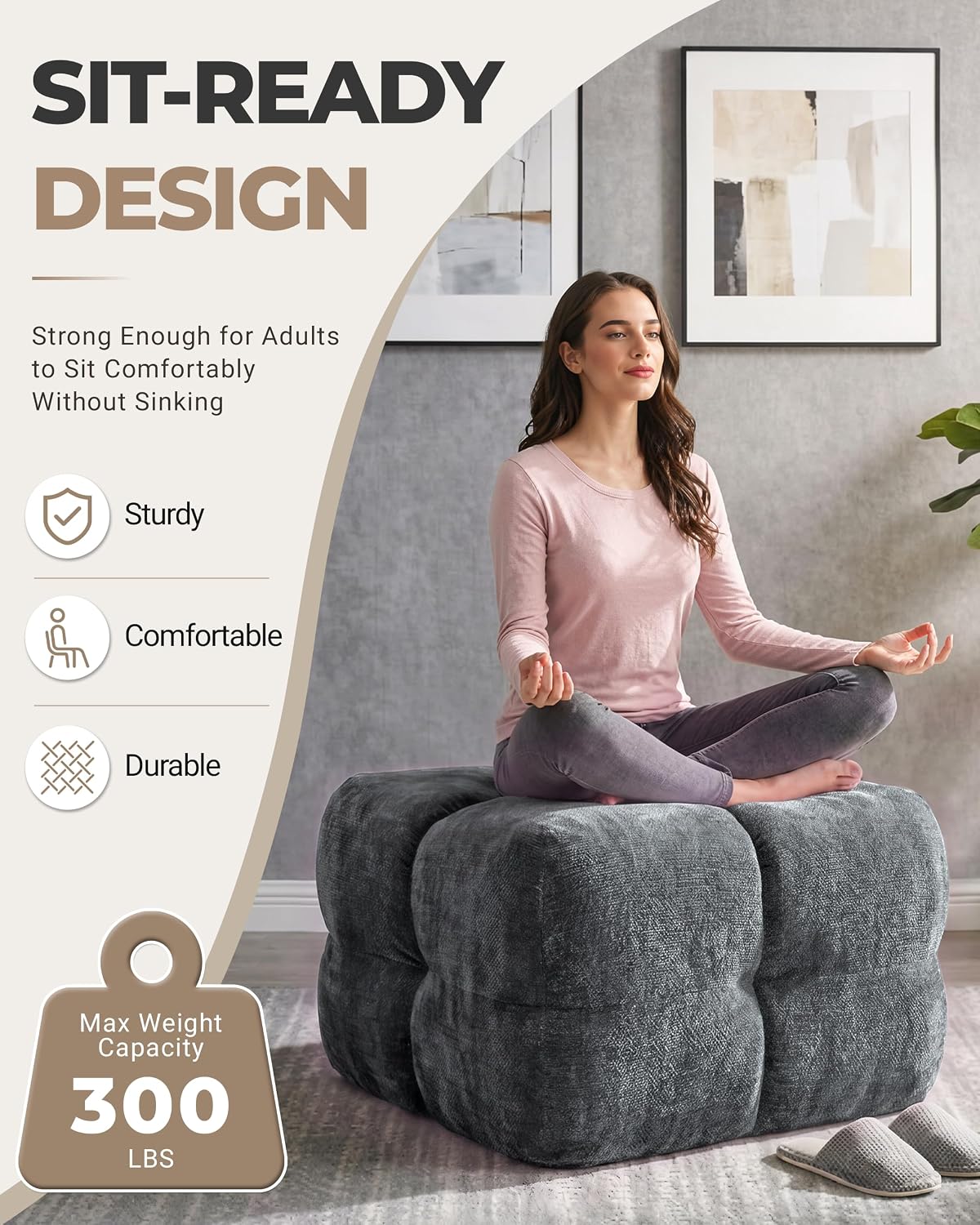 Bubble Chenille Ottoman, Foot Rest Stool for Couch, Grey