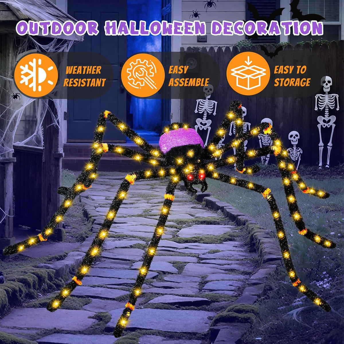 5.5FT Giant Spider Halloween Decorations with 100LED, Pre-Lit Scary Spider