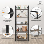 CAPHAUS 5 Tier Bookshelf, 24 Inch Width Free Standing Shelf, Bookcase Shelf - Image 5