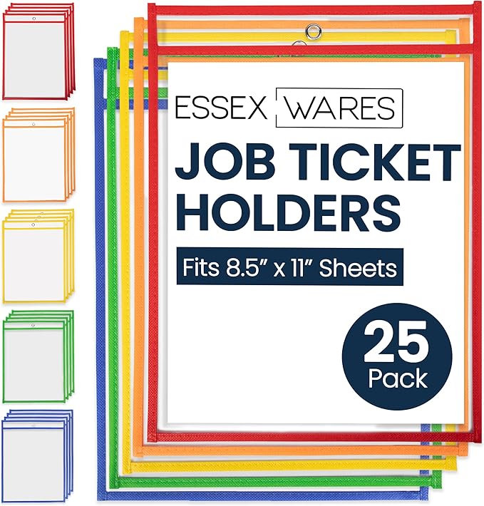 Essex Wares - 25 Pack, Job Ticket Holders, Reusable & Easy Erase Plastic by EssexWares