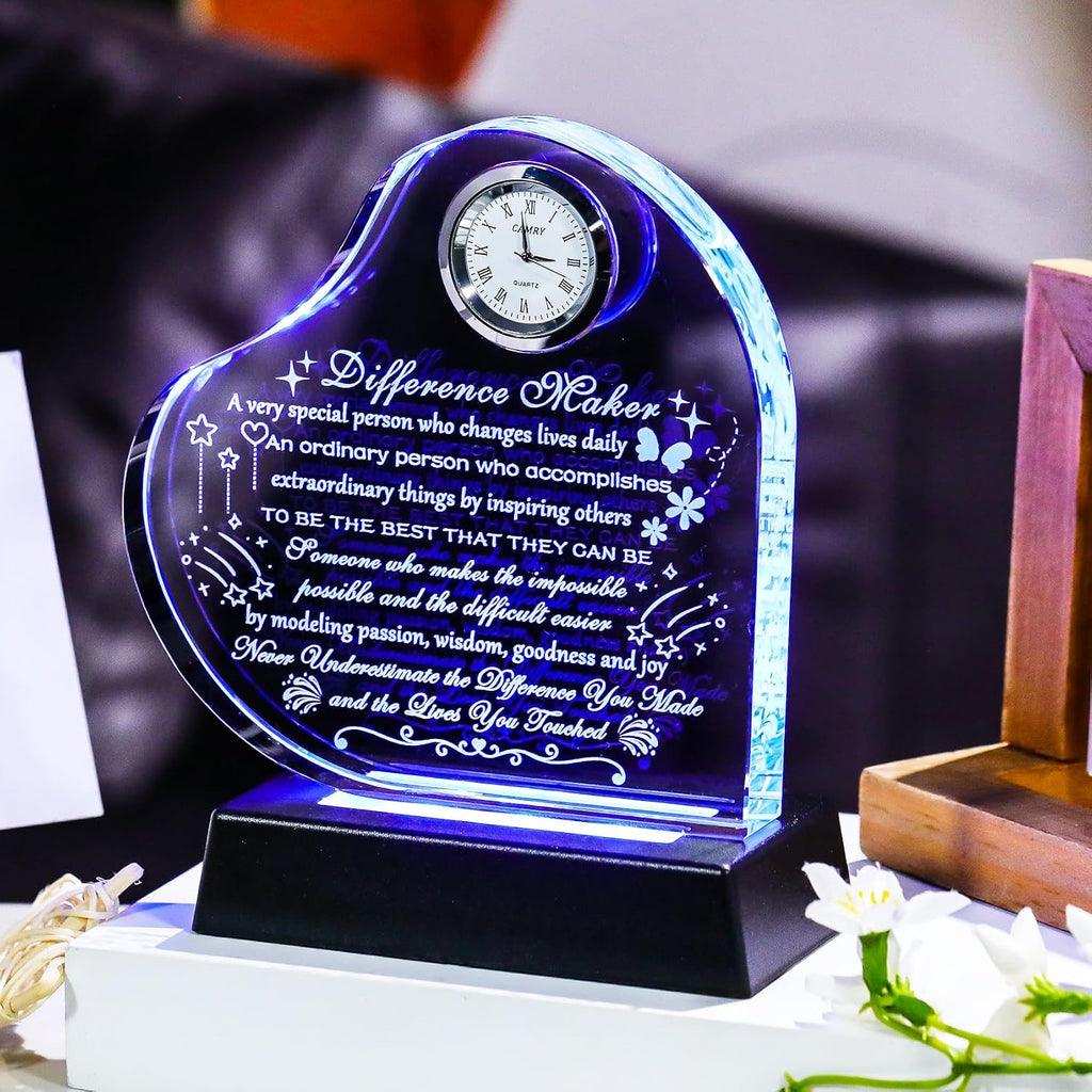 YWHL Difference Maker Gift with LED Base Thank You Gifts for Women Men Employee Mentor Teacher Boss Coworkers Retirement Appreciation Gifts Motivational Difference Maker Clock Plaque Sign Office Decor