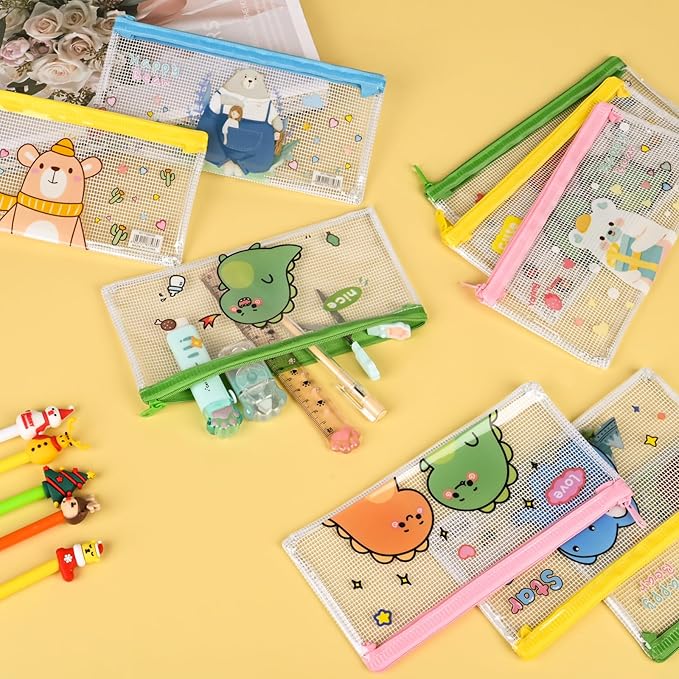 Ulema 24 Pcs Back to School Gifts Cartoon Mesh Pencil Pouch Bags Plastic Zipper - Image 4