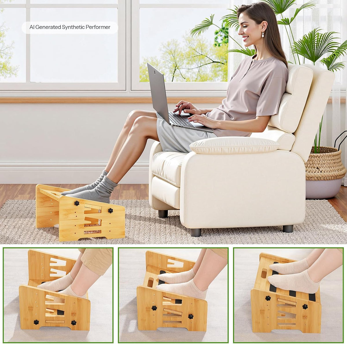 HOOBRO Bamboo Foot Rest, Adjustable Under Desk Footrest with 5 Height Options...