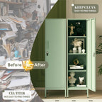 Green Metal Locker Cabinet, 59.1" Lockable Storage Locker for Employees with Adjustable Shelves, Locking File Cabinet Door for Office, School, Gym, Garage