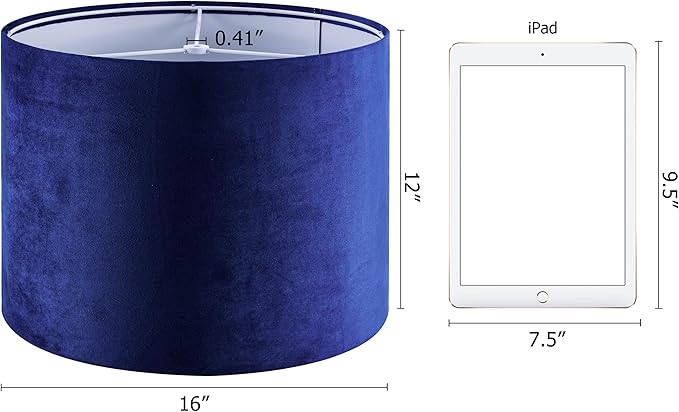 GO&SO Large Drum Lamp Shades Set of 2 Blue Velvet Lampshade - Image 2