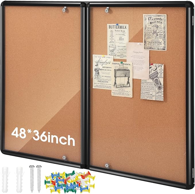 Enclosed Bulletin Board 48" x 36" Weather Resistant Lockable Notice Cork by Motipuns