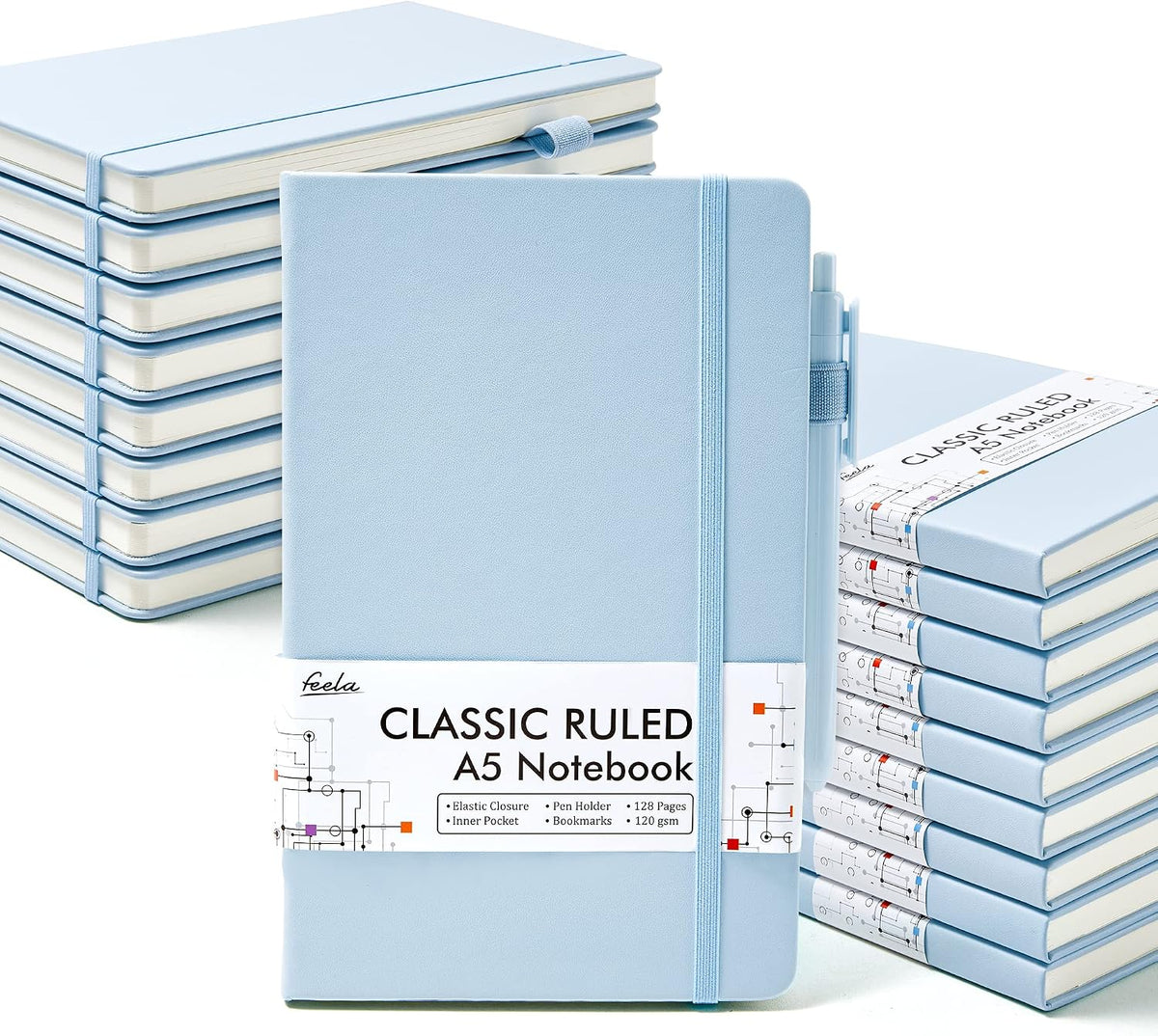 feela 18 Pack Journal Notebook for Work, Business Notebook Bulk Hardcover Lined