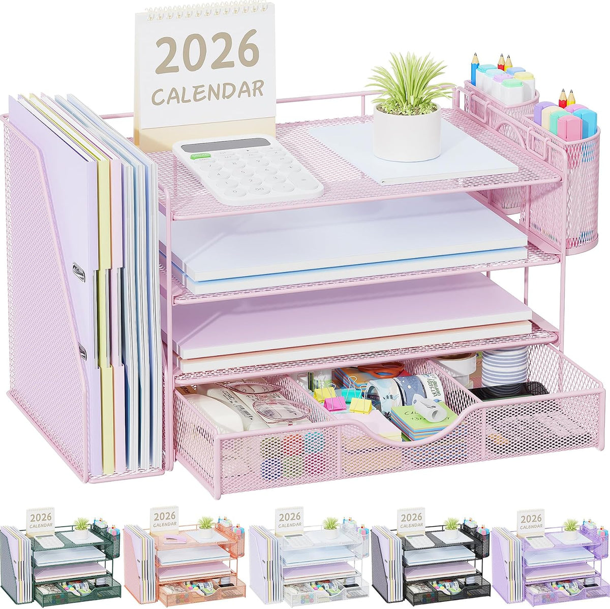 gianotter Desk Organizers and Accessories with File Holder, 4-Tier Desk Acces...