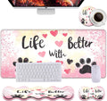 Keyboard Wrist Rest+Mouse Wrist Pad+Desk Pad Set,Memory Foam Ergonomic Easy Typing Pain Relief for Computer Laptop Office Home - Glitter Dog Paw Prints