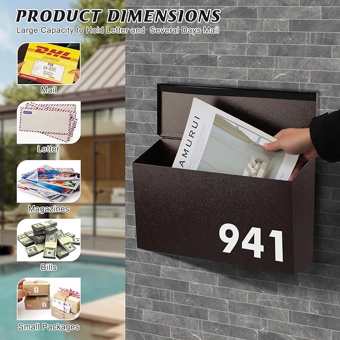 KYODOLED Wall-Mount Mailbox, Large Capacity Mail Box, Galvanized Steel - Image 3