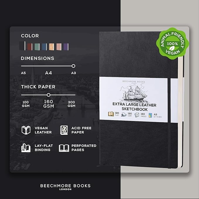 Beechmore Books A3 Sketchbook – 11.7x16.5 Premium Vegan Leather Bound Extra - Image 2