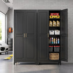 75" metal storage cabinet, garage cabinet with doors shown in use