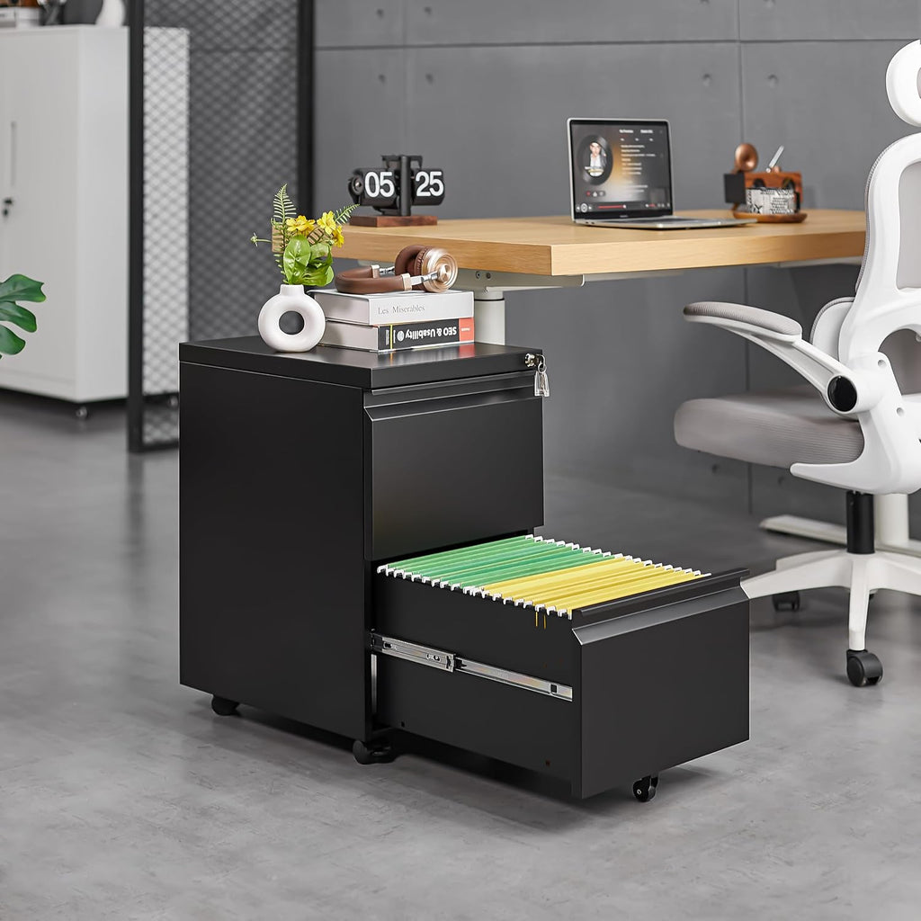 guizeeopo 2 drawer locking file cabinet, fully assembled shown in use