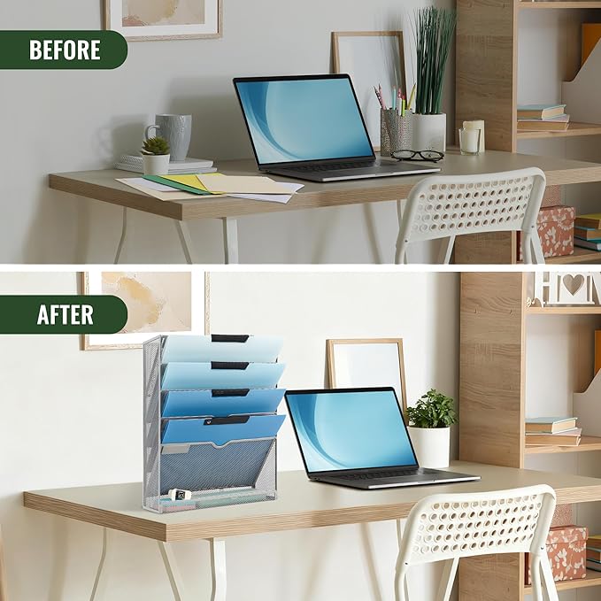 EASEPRES 6 Tier Mesh Hanging Wall File Organizer, Desk Vertical Mail Paper - Image 5