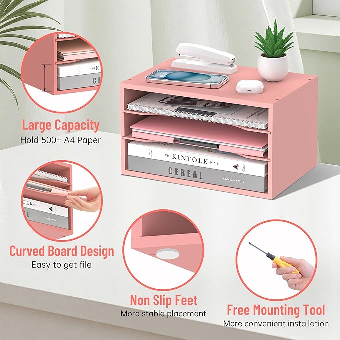 SHARKWOODS Wood Desk Organizer, 3 Tier Paper Tray Organizer - Image 4