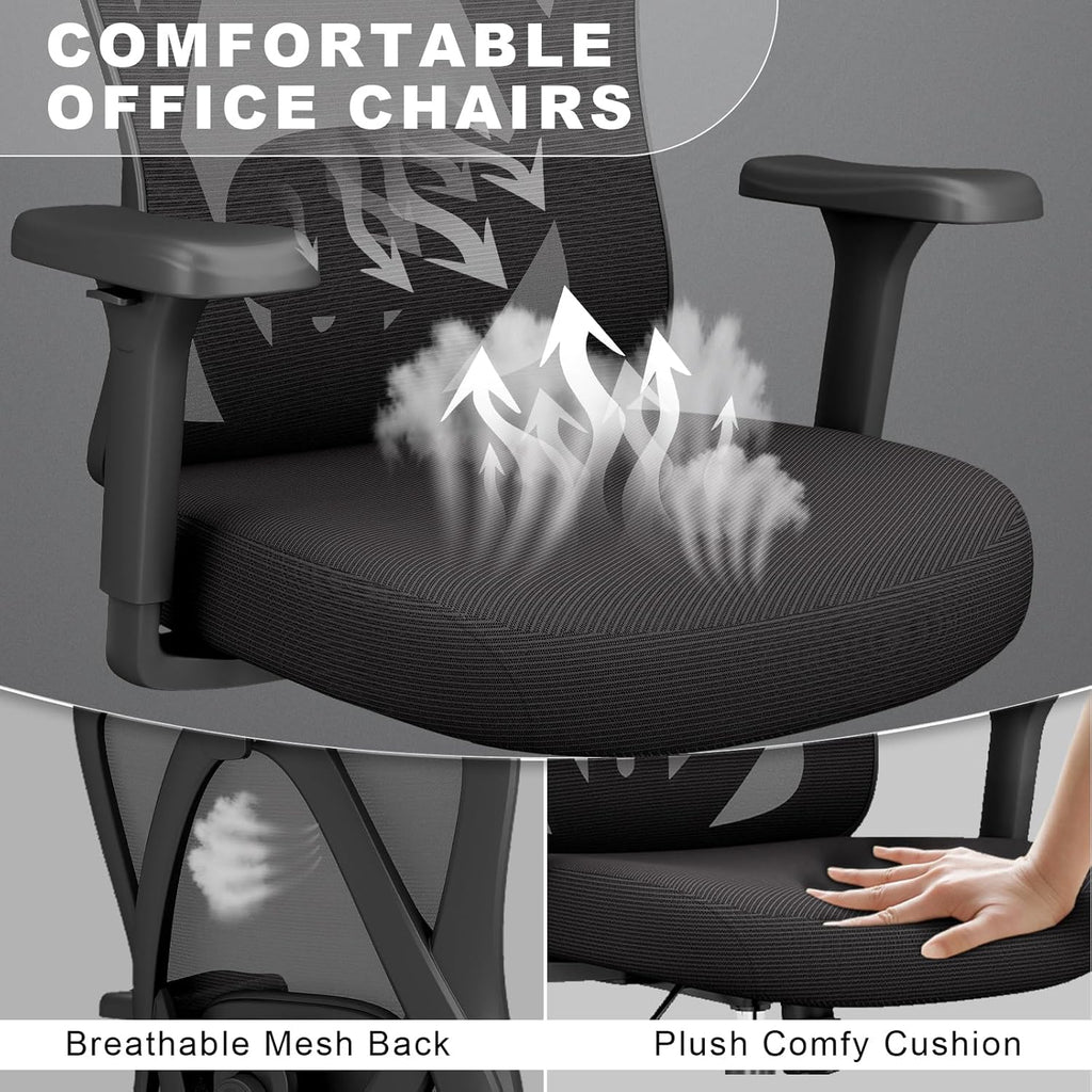 mesh office chair with headrest, lumbar support, 3d, side view