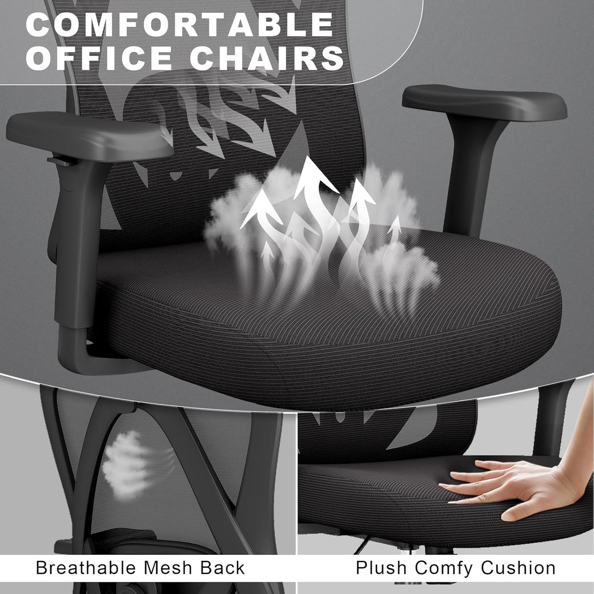 mesh office chair with headrest, lumbar support, 3d, side view