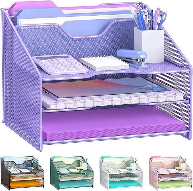 Samstar Purple Desk File Organizer, Mesh Letter File Folder Holder by Samstar