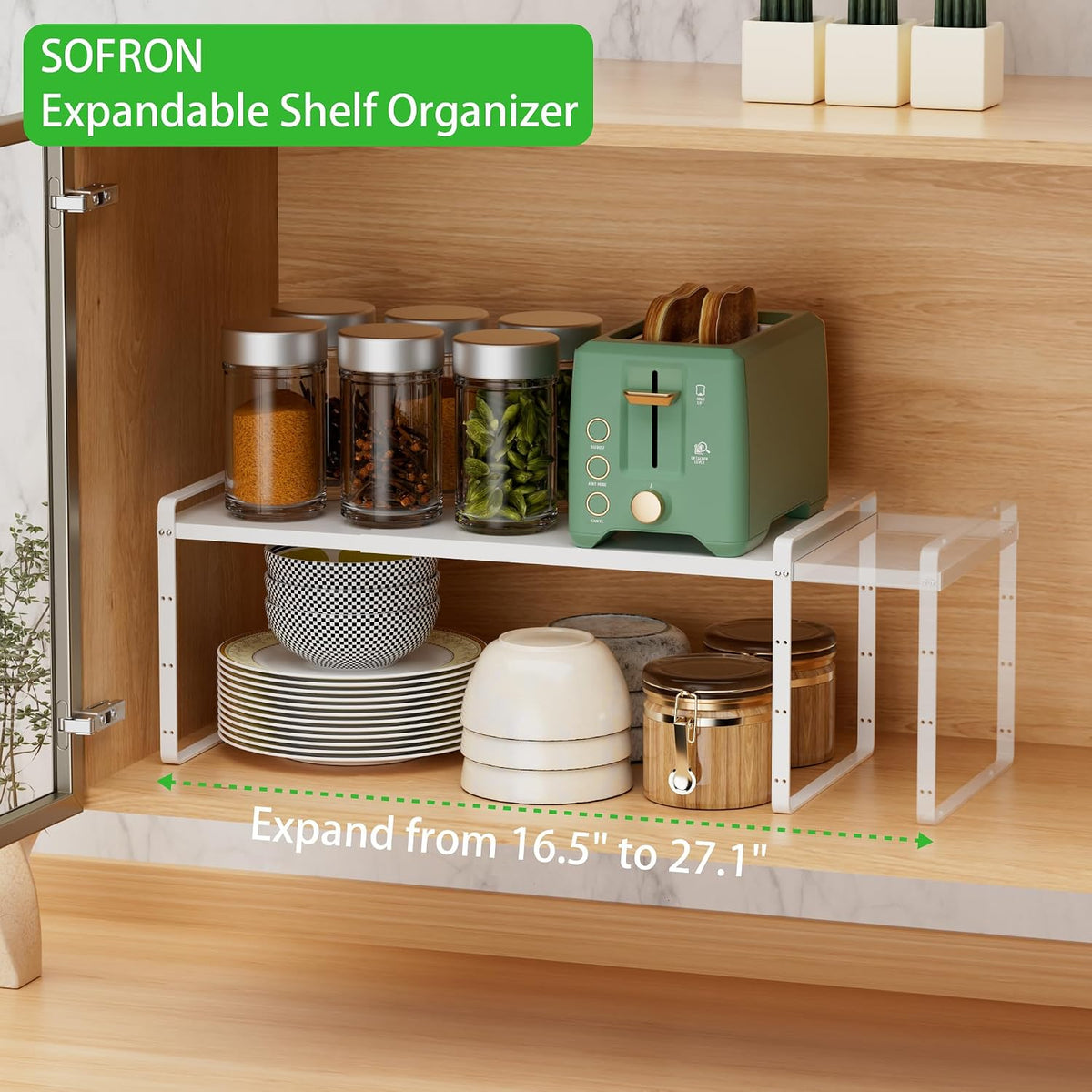 Expandable Cabinet Shelf, Stackable Organizer Rack, White Small 1 PK