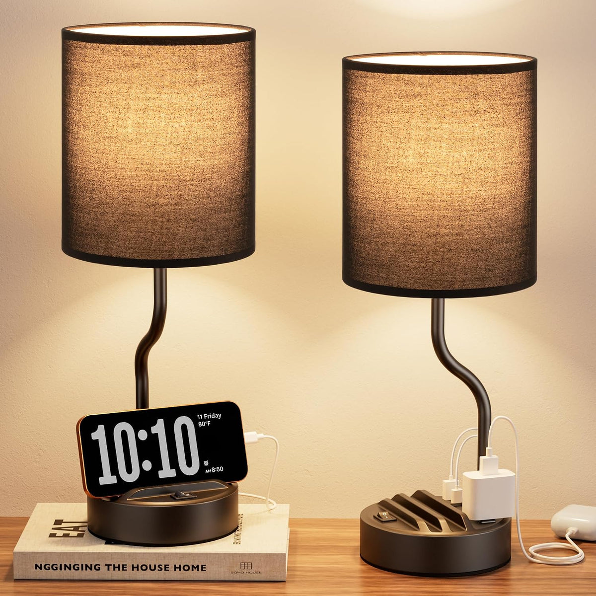 Fenmzee Bedside Lamps for Bedroom Set - 18" Black Table Lamp for Nightstand