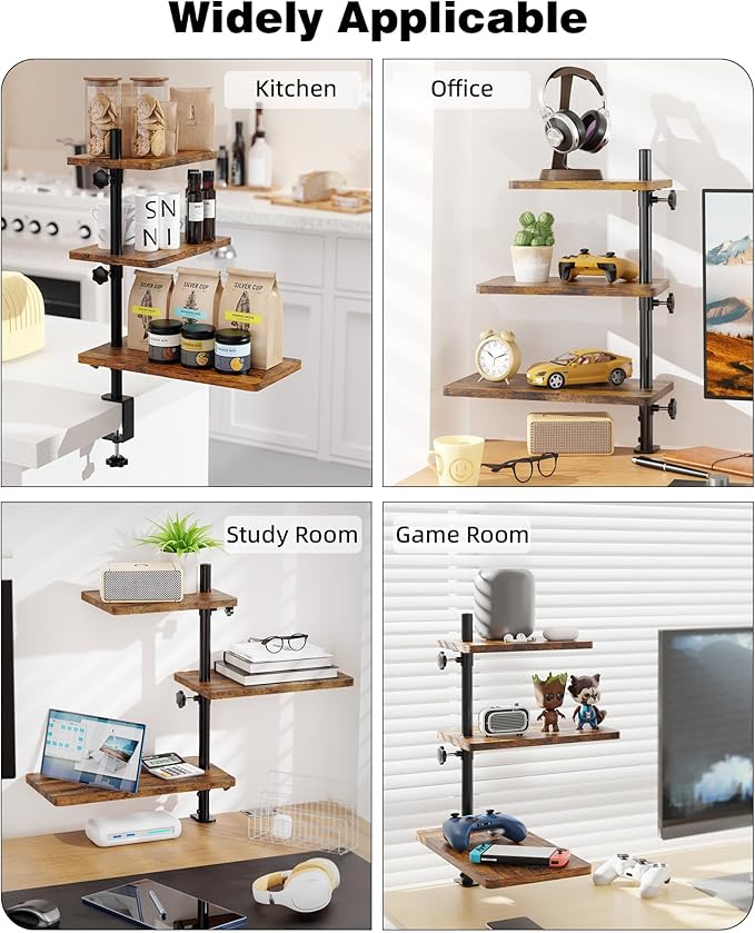 ART-GIFTREE 3 Tiers Clamp On Desk Shelf, 360¡ã Angle Adjustable Desktop Shelf - Image 4
