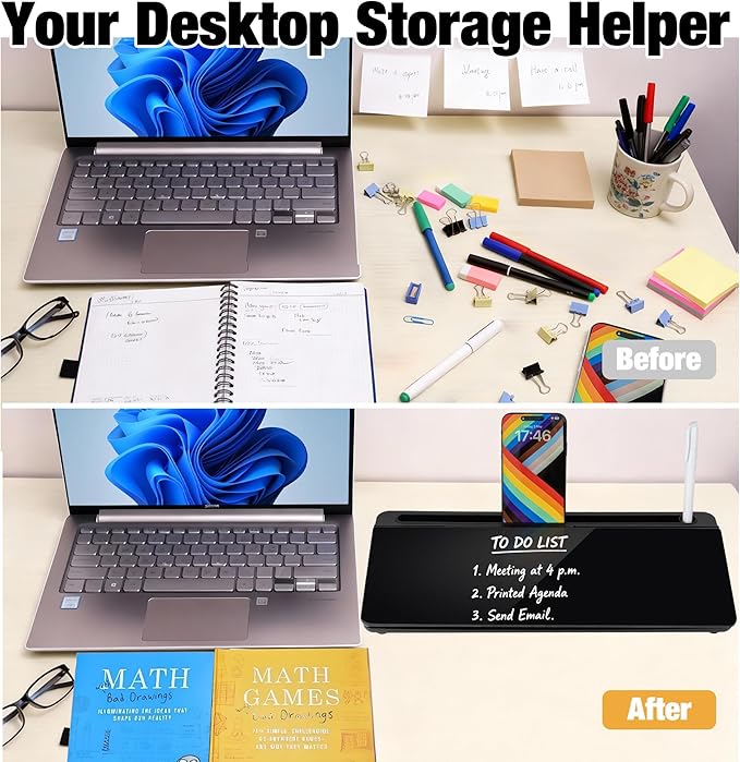 Glass Desktop Whiteboard 15.8×7”, Dry Erase Note Memo Board, Desk Organizer - Image 3