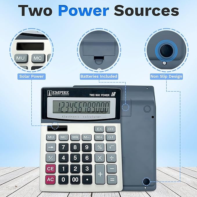 Empire Desk Calculator with Large Key Buttons, 12-Digit Large Eye-Angled Display - Image 6