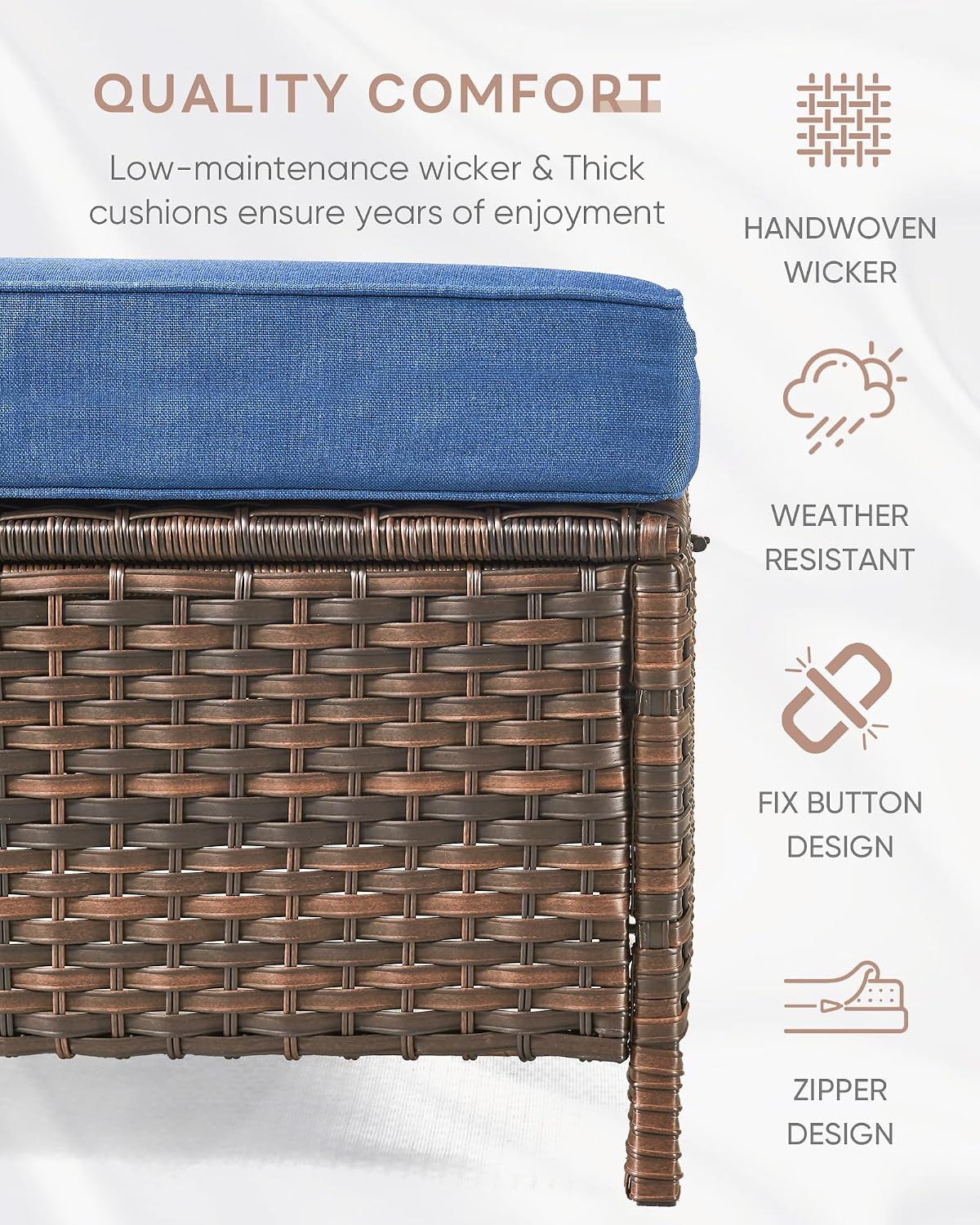 Patio Ottoman Outdoor Wicker Side Table - 2PCS Multipurpose Heavy Duty All-We...