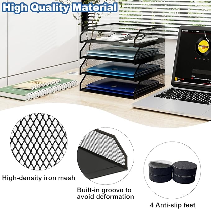 Natwind 4-Tier Stackable Paper Tray, Metal Mesh Desktop Organizer, A4 Paper - Image 4