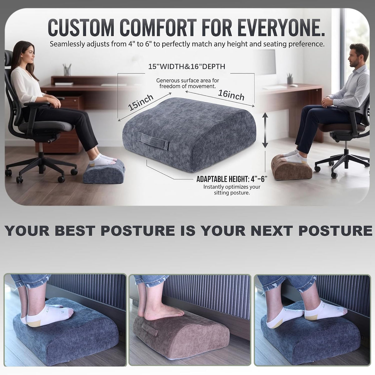 Foot Rest Under Desk for Office, Ergonomic Footrest, Adjustable 2 Height Leve...