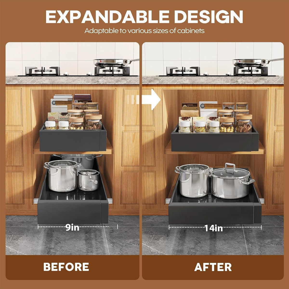 Seinloes 2 Pack Expandable (9"-14") Pull Out Cabinet Organizer 21&q...