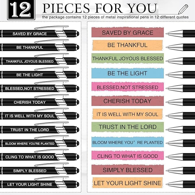 Zonon 12 Pcs Inspirational Pens Bulk Funny Ballpoint Pen - Image 3