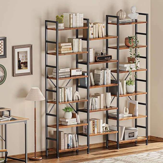 SUPERJARE Triple 6 Tier Bookshelf, Bookcase - Image 7