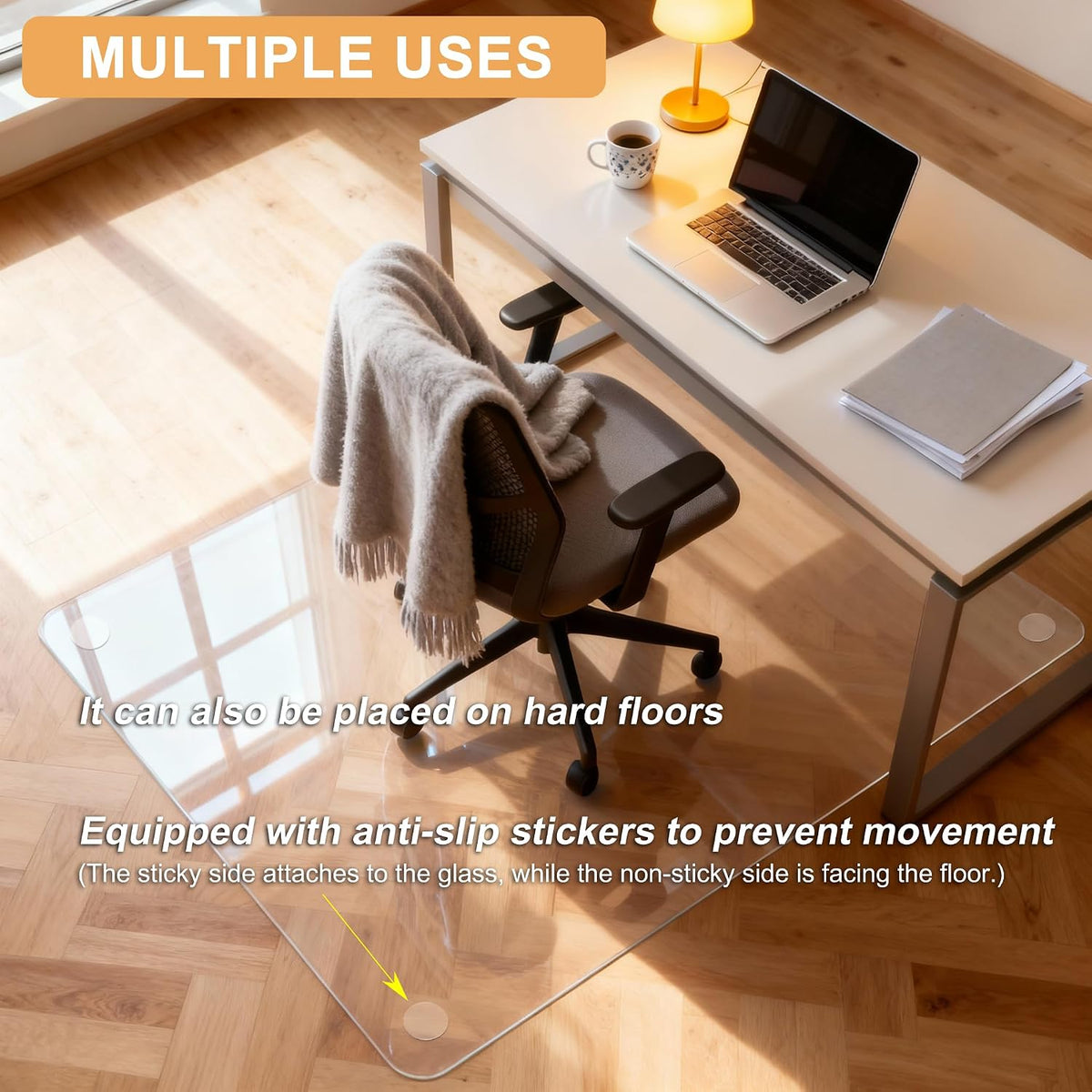 Azadx Tempered Glass Chair Mat for Carpet 32" x 48" Heavy Duty Chair Mat | 1/5" Thick for Carpeted Floor/Hard Floor Easy Glide Carpet Protector with Round Corner and Polished Edge, Scratch-Resistant