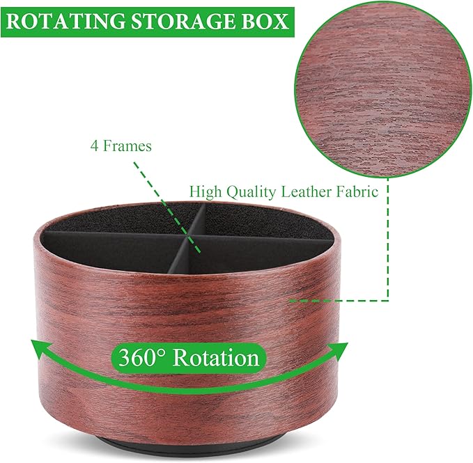 Hennaja Round Leather Art Supply Organizer, Remote Control Holder, 360 Degree - Image 3