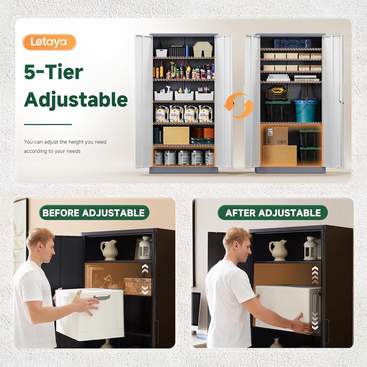 letaya metal storage cabinet with lock door and, side view