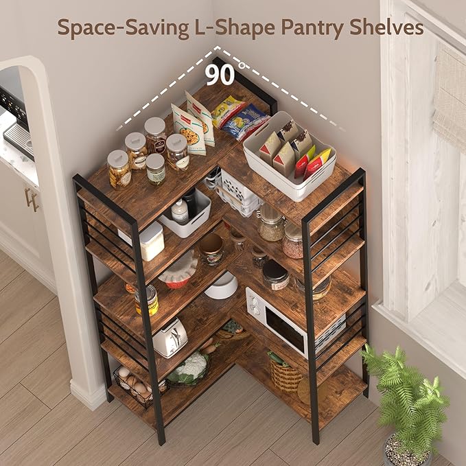 5 Tier Corner Bookshelf, Reversible Corner Shelf, Industrial Wooden Display - Image 4