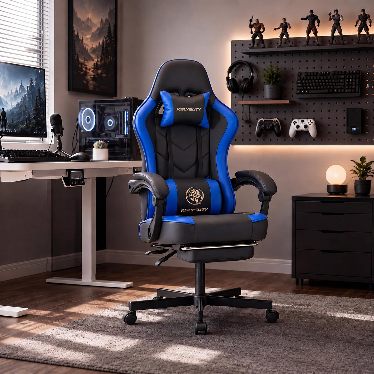 Desk Computer Gaming Chair - High Back Ergonomic Office Chair with Footrest a...