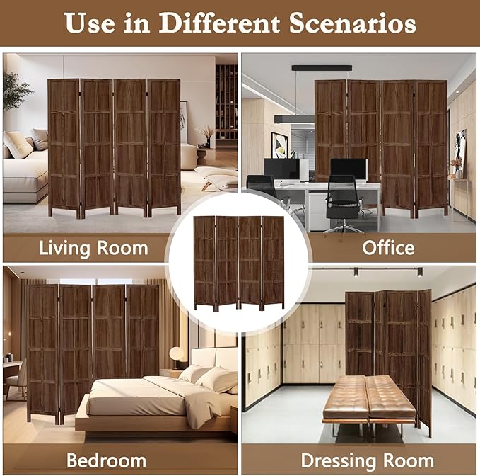 ALeesing 4 Panel Room Divider, 5.6Ft Wood Room Dividers and Folding Privacy - Image 6