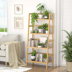 Homykic Bamboo Bookshelf 4-Tier Ladder Shelf, 49.2” Freestanding Open Bookcase - Image 2