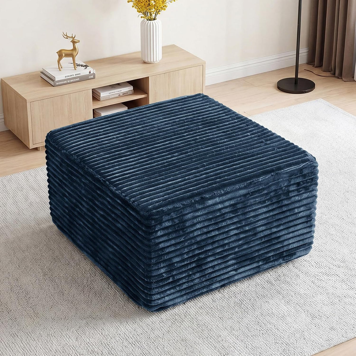 Boneless Ottoman Cloud Foot Rest, Modular Sectional Couch Foot Stool Blue