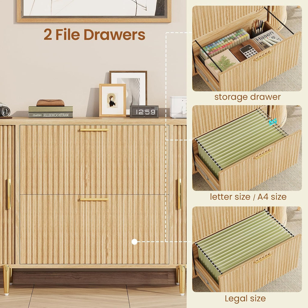 sedeta fluted 2 drawer file cabinet with 2, close-up detail
