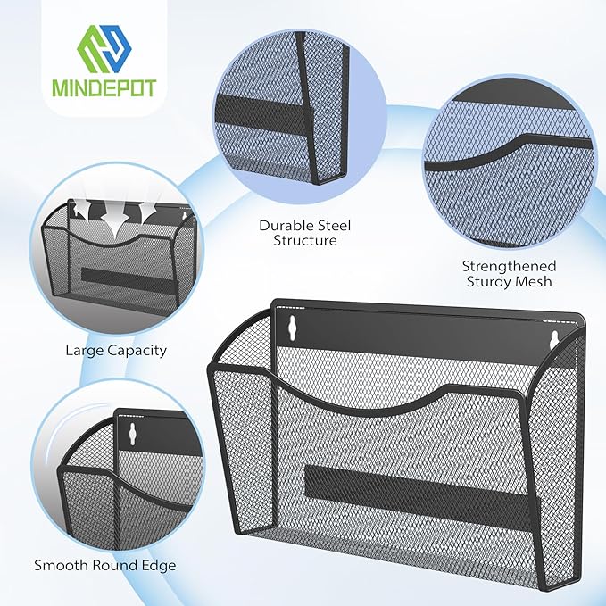 MINDEPOT Magnetic Wall File Organizer, Hanging Wall Mounted File Folder Binder - Image 4