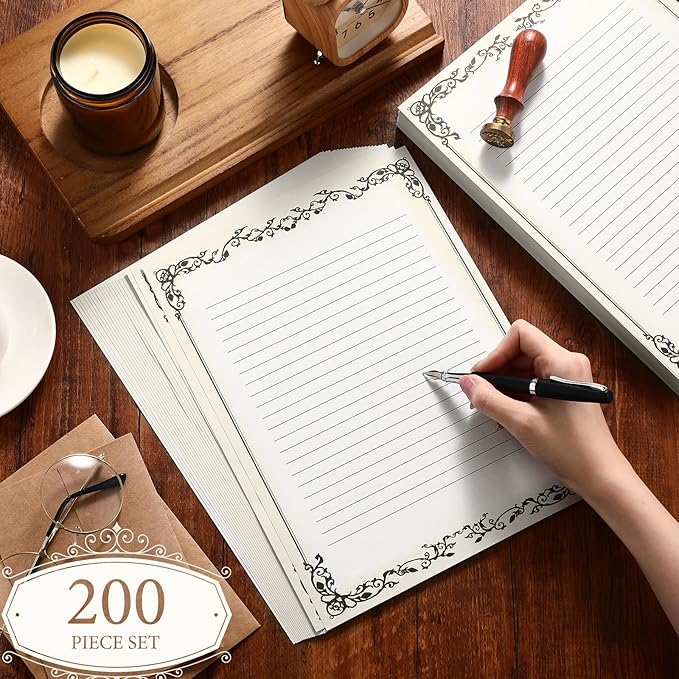 Sabary 200 Sheets Lined Stationary Writing Paper 8.5 x 11 Inch Fancy Vintage - Image 4