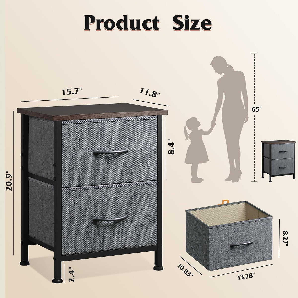 WLIVE Nightstand, 2 Drawer Dresser for Bedroom, Small Dresser with 2 Drawers,...