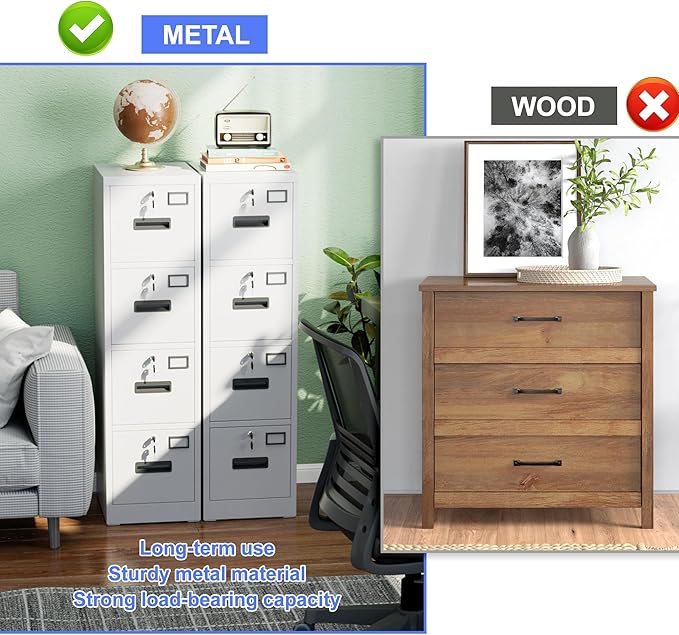 SUXXAN 4 Drawer File Cabinet, Metal Vertical File Storage Cabinet - Image 7