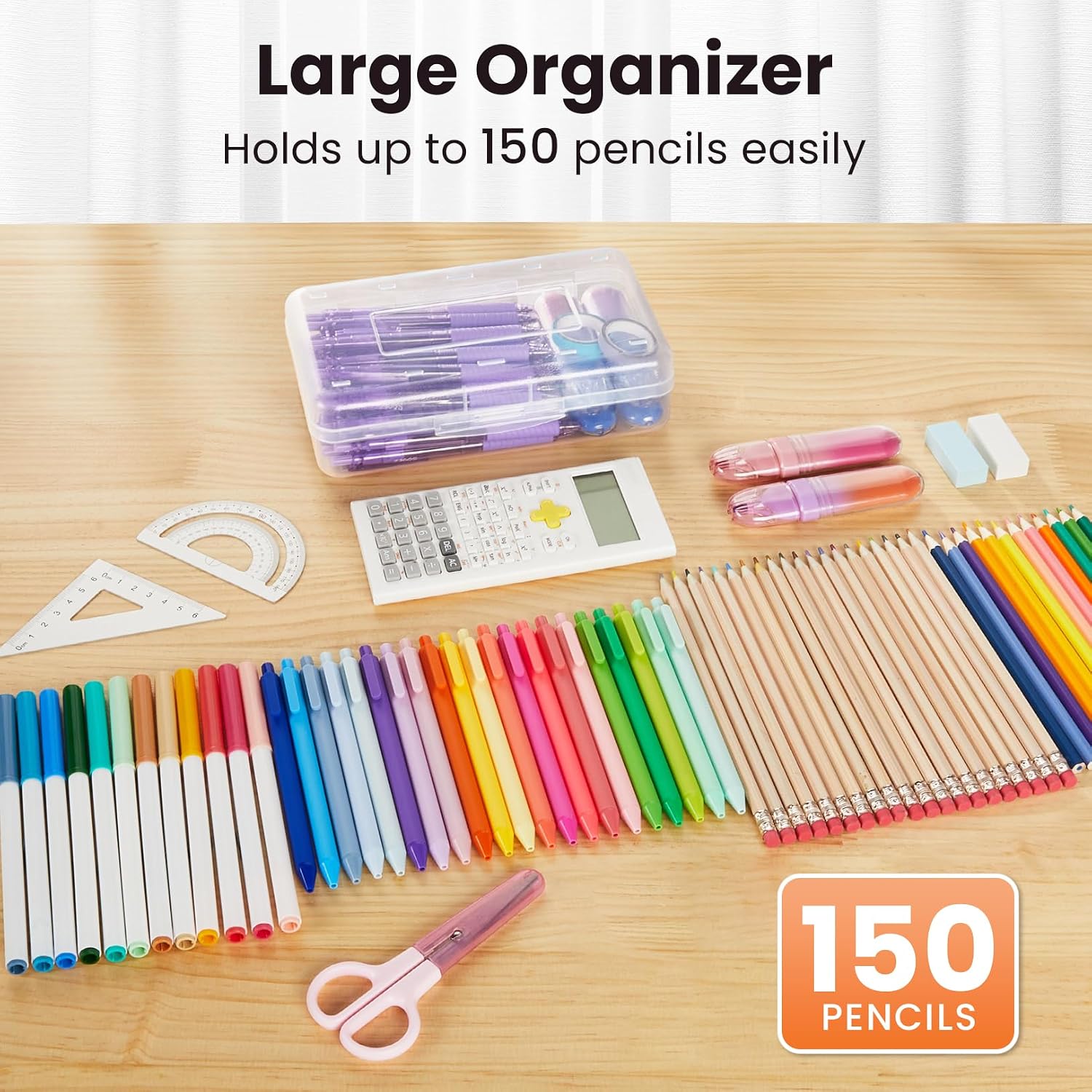 Sooez Plastic Pencil Case Box 6 Pack, Large Craft Storage Boxes Bulk | Plastic Containers with Snap-tight Lids, Art School Supply 0rganizer, Marker Bead Pen Bins Organizer, Stackable, Multicolor