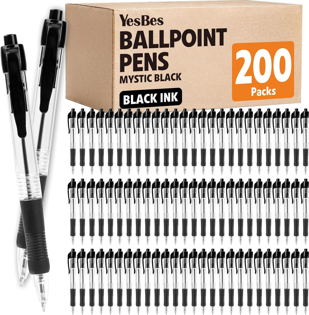 200 Pack Ballpoint Pens Bulk, Retractable Black Pens Ballpoint Medium Point 1mm with Super Soft Grip, No Bleed Ink Pens Smooth Writing, School, Office, Teacher Supplies, Best Gifts for Coworkers
